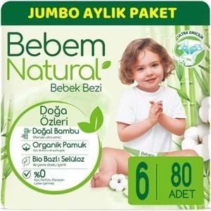 Bebem Bebek Bezi Natural Jumbo Aylık Pk Beden:6 (15+Kg) Ekstra Large 80 Adet