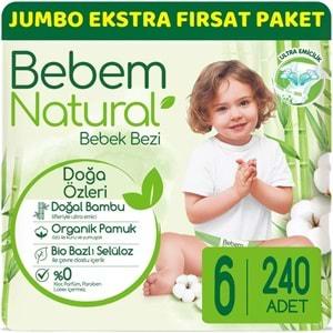 Bebem Bebek Bezi Natural Jumbo Ekstra Fırsat Pk Beden:6 (15+Kg) Ekstra Large 240 Adet