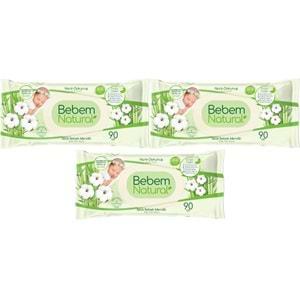 Bebem Natural Islak Bebek Mendili Narin Dokunuş / Yenidoğan 90 Yaprak Plastik Kapaklı 3 Lü Set