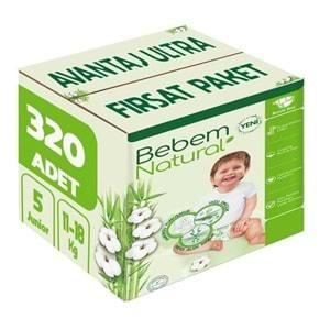 Bebem Bebek Bezi Natural Beden:5 (11-18Kg) Junior 320 Adet Avantaj Ultra Fırsat Pk