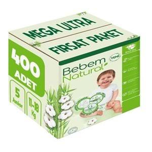 Bebem Bebek Bezi Natural Beden:5 (11-18Kg) Junior 400 Adet Mega Ultra Fırsat Pk