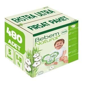 Bebem Bebek Bezi Natural Beden:5 (11-18Kg) Junior 480 Adet Ekstra Ultra Fırsat Pk