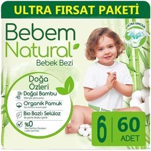 Bebem Bebek Bezi Natural Beden:6 (15+Kg) Extra Large 360 Adet Ekstra Ultra Fırsat Pk