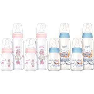 Bebsi Cam Biberon Seti (Mavi - Pembe) (250ML+125ML) (Karma 4 Lü Set)