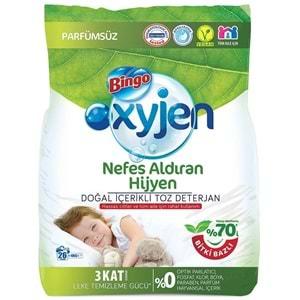 Bingo Toz Çamaşır Deterjanı 8KG Oxyjen Doğal İçerikli Parfümsüz (2PK*4KG) (52 Yıkama)