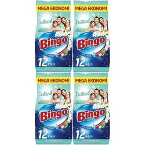 Bingo Matik Toz Çamaşır Deterjanı 48KG Festival Beyazlar ve Renkliler (4PK*12KG) (320 Yıkama)
