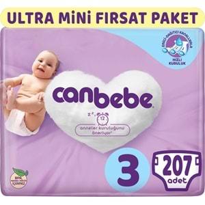 Canbebe Bebek Bezi Beden:3 (4-9Kg) Midi 207 Adet Ultra Mini Fırsat Pk