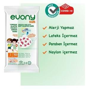 Evony 3 Katlı Filtreli Burun Telli Cerrahi Maske (Kids Çoçuklar İçin) 50 Li Set (5Pk*10) (Desenli)