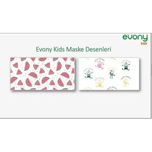 Evony 3 Katlı Filtreli Burun Telli Cerrahi Maske (Kids Çoçuklar İçin) 90 Lı Set (9Pk*10) (Desenli)