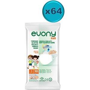 Evony 3 Katlı Filtreli Burun Telli Cerrahi Maske (Kids Çoçuklar İçin) 640 Lı Set (64Pk*10) (Desenli)