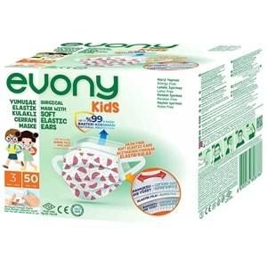 Evony 3 Katlı Filtreli Burun Telli Cerrahi Maske (Kids Çoçuklar İçin) 300 Lü Set (Desenli)