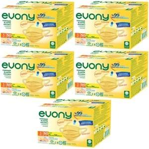Evony 3 Katlı Filtreli Burun Telli Cerrahi Maske 250 Li Set Small/Medium Sarı 160*90MM (5PK*50)