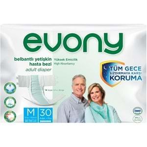 Evony Hasta Bezi Yetişkin Bel Bantlı Tekstil Yüzey Orta 30 Adet + Yatak Koruyucu Örtü 30 Adet