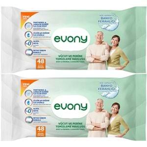 Evony Hasta Vücut Perine Temizleme Islak Mendil Havlu 48 Yaprak XL Banyo Ferahlığı (2 Li Set)