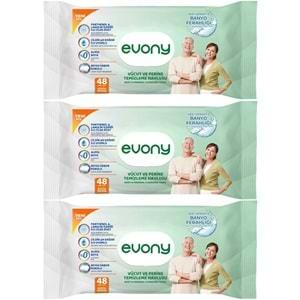 Evony Hasta Vücut Perine Temizleme Islak Mendil Havlu 48 Yaprak XL Banyo Ferahlığı (3 Lü Set)