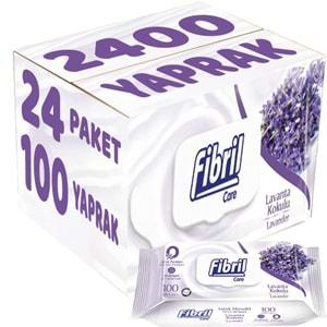 Fibril Islak Havlu Mendil 100 Yaprak Lavanta Plastik Kapaklı (24 Lü Set) 2400 Yaprak