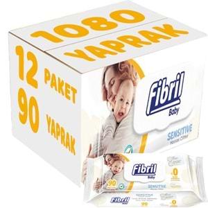 Fibril Islak Havlu Mendil 90 Yaprak Baby Sensitive Plastik Kapaklı (12 Li Set) 1080 Yaprak