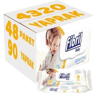 Fibril Islak Havlu Mendil 90 Yaprak Baby Sensitive Plastik Kapaklı (48 Li Set) 4320 Yaprak