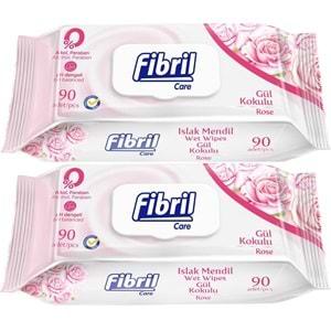 Fibril Islak Havlu Mendil 90 Yaprak Gül Plastik Kapaklı (2 Li Set) 180 Yaprak