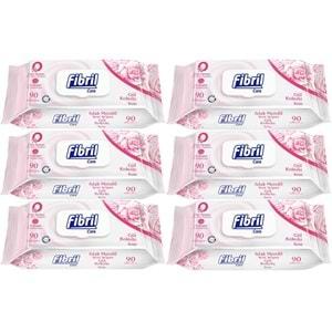 Fibril Islak Havlu Mendil 90 Yaprak Gül Plastik Kapaklı (6 Lı Set) 540 Yaprak