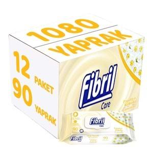 Fibril Islak Havlu Mendil 90 Yaprak Papatya Plastik Kapaklı (12 Li Set) 1080 Yaprak