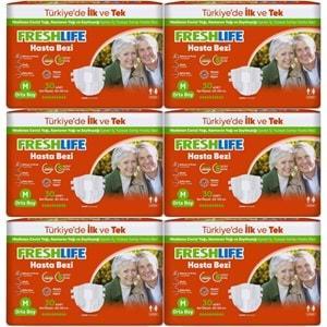 FreshLife Yetişkin Hasta Bezi Bantlı M - Medium - Orta 180 Adet (6PK*30)