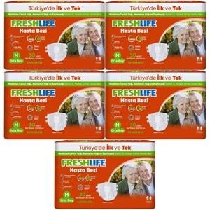 FreshLife Yetişkin Hasta Bezi Bantlı M - Medium - Orta 150 Adet (5PK*30)