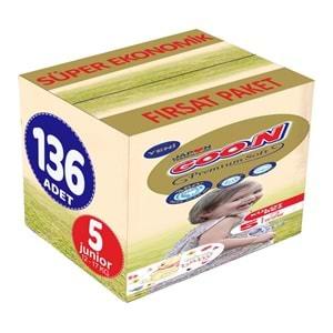 Goon Premium Soft Külot Bebek Bezi Beden:5 (12-17Kg) Junior 136 Adet Süper Ekonomik Fırsat Pk