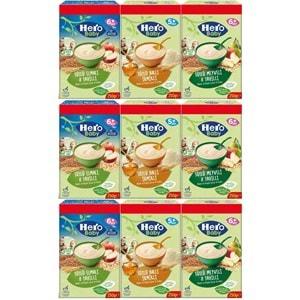 Hero Baby Kaşık Maması 250GR (Karma 9 Lu Set) Sütlü Meyveli - Elmalı 8 Tahıllı - Ballı İrmikli