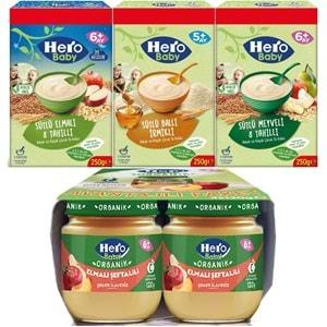 Hero Baby Kaşık Maması 250GR Sütlü Meyveli - Elmalı 8 Tahıllı - Ballı İrmikli +4 Adet Kavanoz Maması