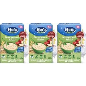 Hero Baby Kaşık Maması 200GR Gece Sütlü Elmalı 8 Tahıllı + Islak Mendil Hediye (3 Lü Set)