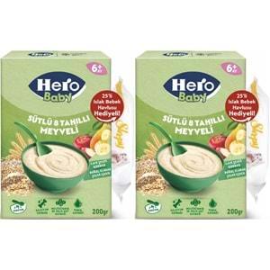 Hero Baby Kaşık Maması 200GR Sütlü 8 Tahıllı Meyveli + Islak Mendil Hediye (2 Li Set)