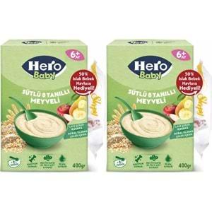 Hero Baby Kaşık Maması 400GR Sütlü 8 Tahıllı Meyveli + Islak Mendil Hediye (2 Li Set)