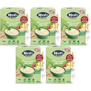 Hero Baby Kaşık Maması 400GR Sütlü 8 Tahıllı Meyveli + Islak Mendil Hediye (5 Li Set)