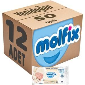 Molfix Islak Havlu Mendil İzotonik Yeni Doğan 12 Li Set 50 Yaprak Pamuklu Plastik Kapaklı