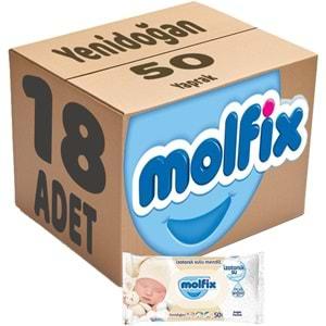 Molfix Islak Havlu Mendil İzotonik Yeni Doğan 18 Li Set 50 Yaprak Pamuklu Plastik Kapaklı