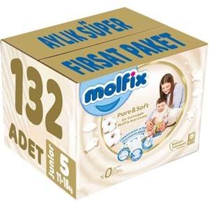 Molfix Pure&Soft Bebek Bezi Beden:5 (11-18Kg) Junior 132 Adet Aylık Süper Fırsat Pk