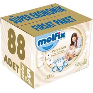 Molfix Pure&Soft Bebek Bezi Beden:5 (11-18Kg) Junior 88 Adet Süper Ekonomik Fırsat Pk