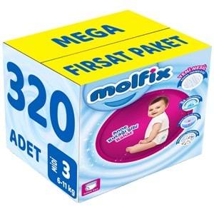 Molfix Külot Bebek Bezi Beden:3 (6-11KG) Midi 320 Adet Mega Fırsat Pk