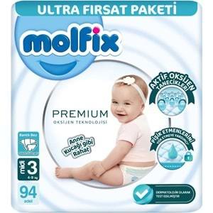 Molfix Premium Bebek Bezi Beden:3 (4-9KG) Midi 188 Adet Ekonomik Ultra Fırsat Pk