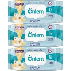 Önlem Islak Havlu Mendil 90 Yaprak Papatya Özü (3 Lü Set) Plastik Kapaklı 270 Yaprak