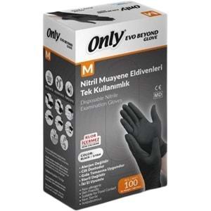 Only Evo Beyond Glove Nitril Siyah Pudrasız Muayene Eldiveni 1200 Lü Set M- Medium - Orta (12PK*100)