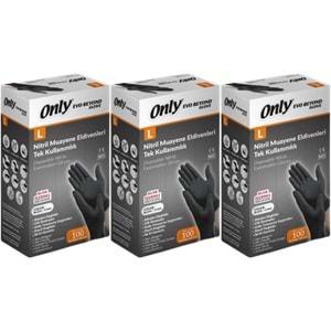 Only Evo Beyond Glove Nitril Siyah Pudrasız Muayene Eldiveni 300 Lü Set L - Large - Büyük (3PK*100)