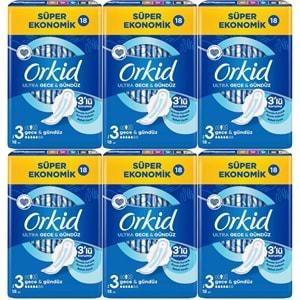 Orkid Hijyenik Ped Ultra Extra Koruma Gece&Gündüz 108 Adet Süper Ekonomik Pk (6PK*18)