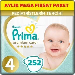 Prima Premium Care Bebek Bezi Beden:4 (9-14Kg) Maxi 252 Adet Aylık Mega Fırsat Pk