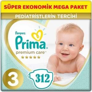 Prima Premium Care Bebek Bezi Beden:3 (6-10Kg) Midi 312 Adet Süper Ekonomik Mega Pk