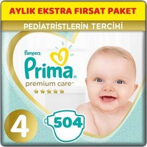 Prima Premium Care Bebek Bezi Beden:4 (9-14Kg) Maxi 504 Adet Aylık Ekstra Fırsat Pk