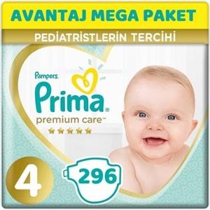 Prima Premium Care Bebek Bezi Beden:4 (9-14Kg) Maxi 296 Adet Avantaj Mega Pk