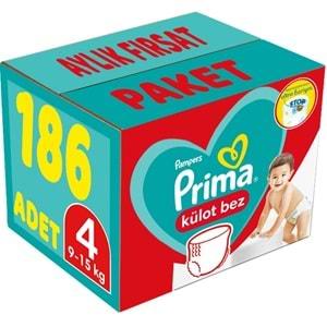 Prima Külot Bebek Bezi Beden:4 (9-15Kg) Maxi 186 Adet Aylık Fırsat Pk