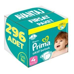 Prima Bebek Bezi Beden:4 (9-14KG) Maxi 296 Adet Avantaj Fırsat Pk